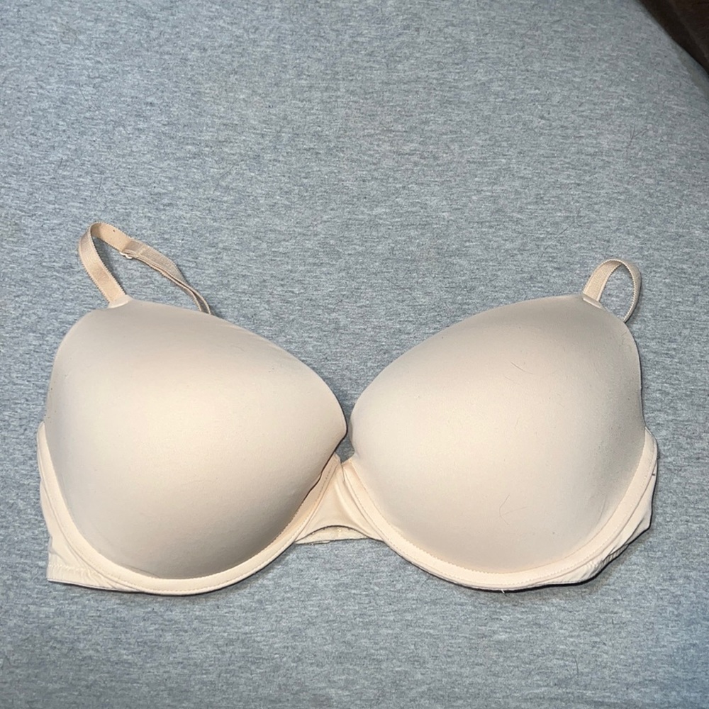 Pink, padded push up bra. Worn. Size 36DD